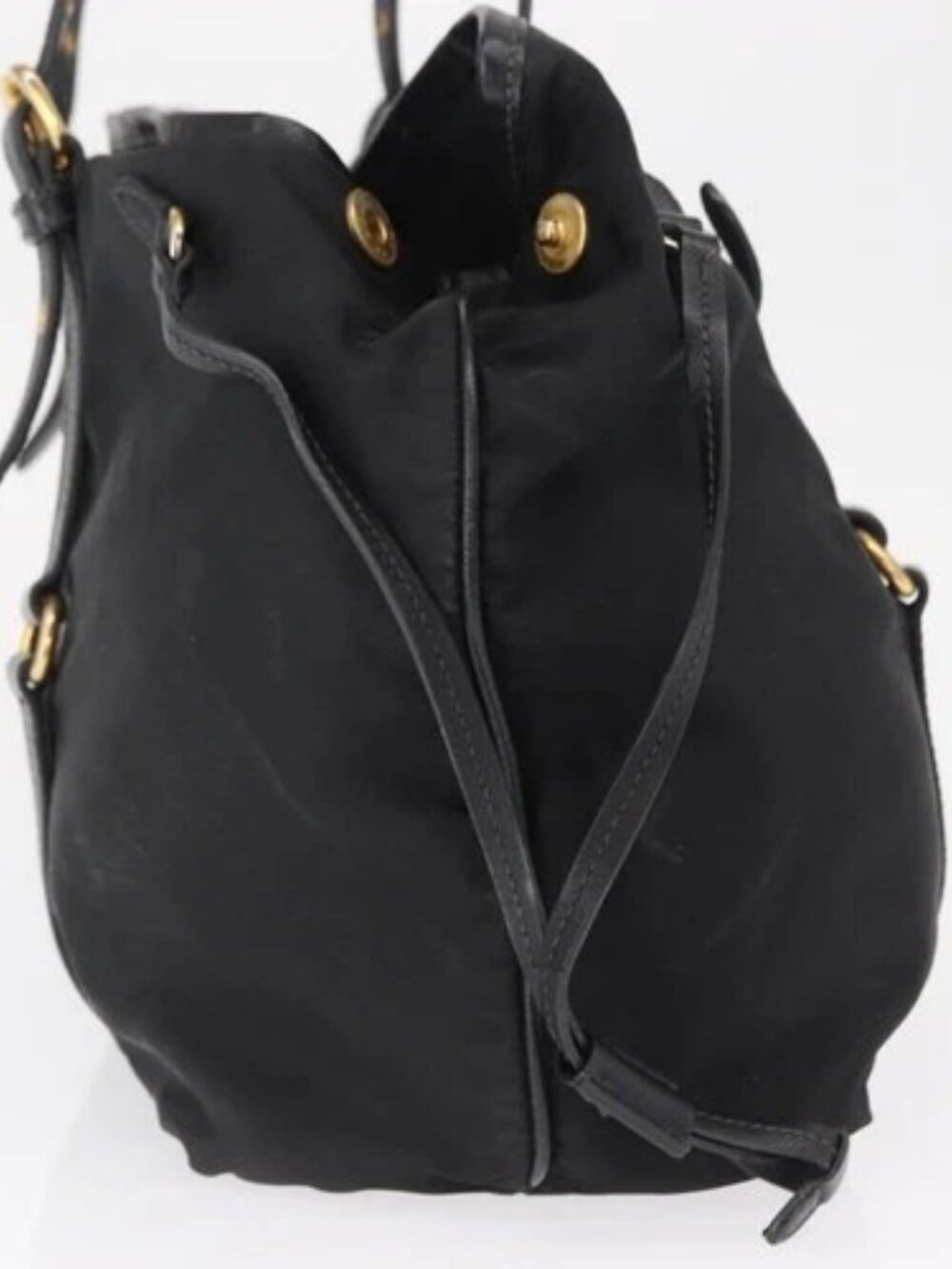 PRADA Tote Bag Nylon Black Gold Auth 157581 - Picture 4 of 16